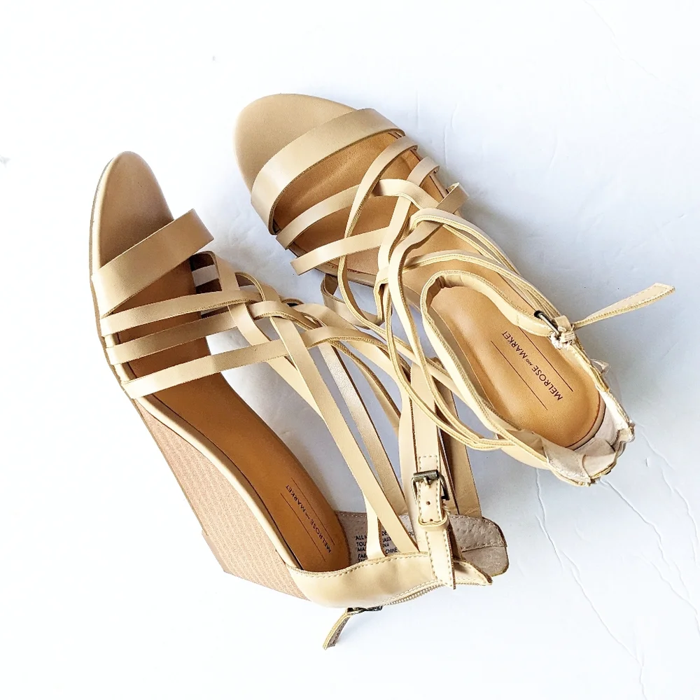 Nude Neutral Beige Wedge Sandal Melrose and Market - Picture 1 of 2